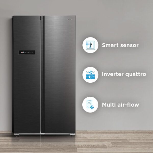 Midea 592 L Side By Side,frost free Wi-Fi Double Door Refrigerator Voice Assistant, App Control, Inverter, (MDRS791MIF28IND Jazz Black) - Image 4