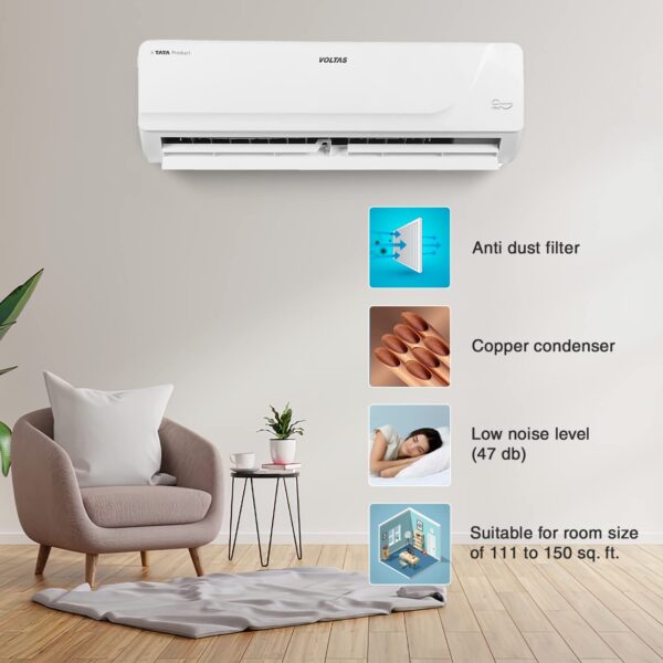 Voltas 1.5 Ton 3 Star, Inverter Split AC(Copper, 4 in 1 Adjustable Cooling, Anti-dust Filter, 183V Vectra Platina, White) - Image 2