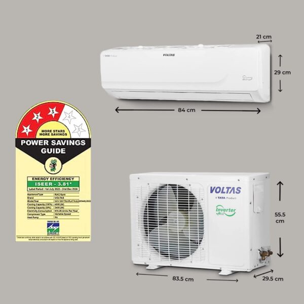 Voltas 1.5 Ton 3 Star, Inverter Split AC(Copper, 4 in 1 Adjustable Cooling, Anti-dust Filter, 183V Vectra Platina, White) - Image 3