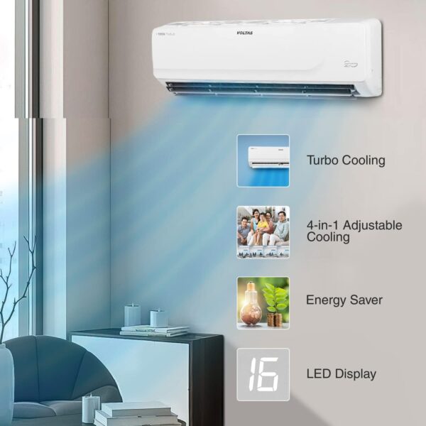 Voltas 1.5 Ton 3 Star, Inverter Split AC(Copper, 4 in 1 Adjustable Cooling, Anti-dust Filter, 183V Vectra Platina, White) - Image 4