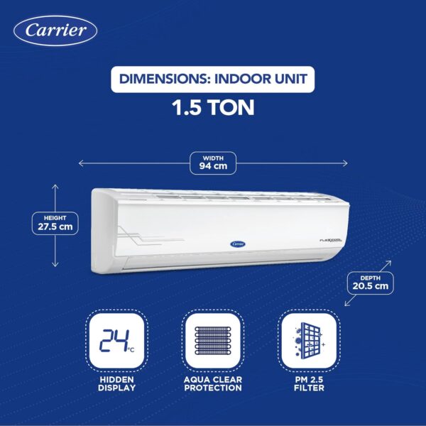 Carrier 1.5 Ton 5 Star AI Flexicool Inverter Split AC (Copper, Convertible 6-in-1 Cooling,Dual Filtration with HD & PM 2.5 Filter, Auto Cleanser, ESTER Exi -CAI18ES5R33F0 ,White) - Image 2