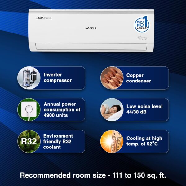 Voltas 1.5 Ton 5 Star Inverter Split AC (Copper, 4-in-1 Adjustable Mode, Anti-dust Filter, 185V Vectra Elite, White) - Image 2