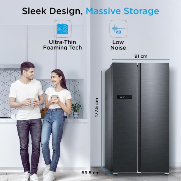 Midea 592 L Side By Side,frost free Wi-Fi Double Door Refrigerator Voice Assistant, App Control, Inverter, (MDRS791MIF28IND Jazz Black) - Image 3