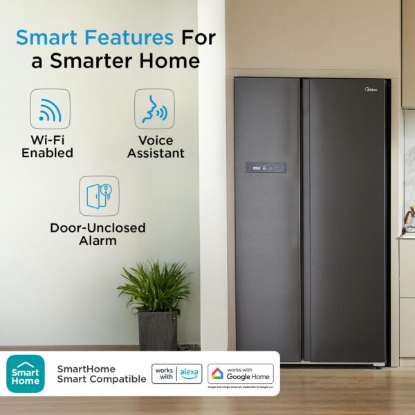 Midea 592 L Side By Side,frost free Wi-Fi Double Door Refrigerator Voice Assistant, App Control, Inverter, (MDRS791MIF28IND Jazz Black) - Image 5