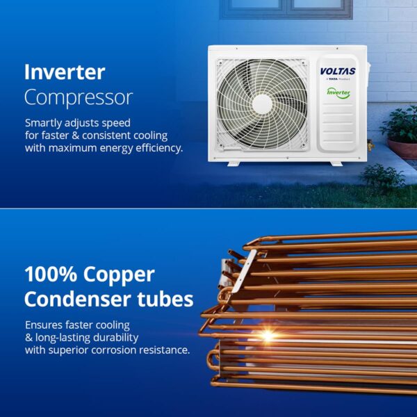 Voltas 2 Ton, 3 Star, Inverter Split AC (Copper, 4-in-1 Adjustable Mode, Anti-dust Filter, 2024 Model, 243V Vectra Elite, White) - Image 3