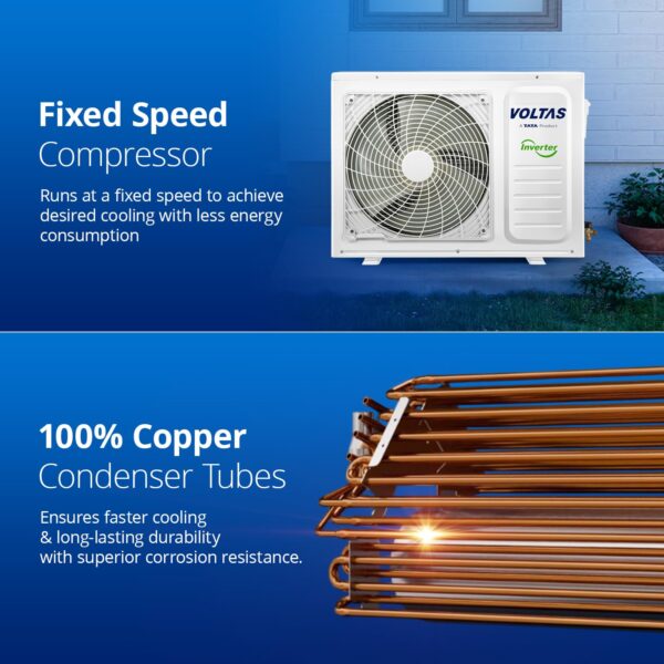 Voltas 1.5 Ton 3 Star, Fixed Speed Split AC (Copper, LED Display, Anti-dust Filter, 183 Vectra Elegant, White) - Image 4