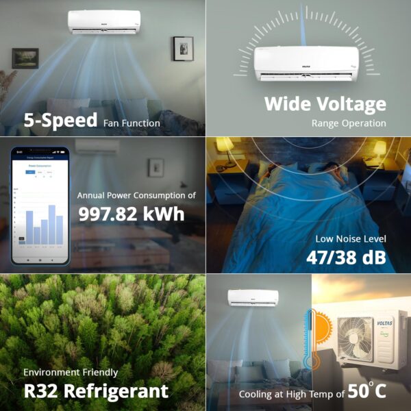 Voltas 1.5 Ton 3 Star, Fixed Speed Split AC (Copper, LED Display, Anti-dust Filter, 183 Vectra Elegant, White) - Image 6