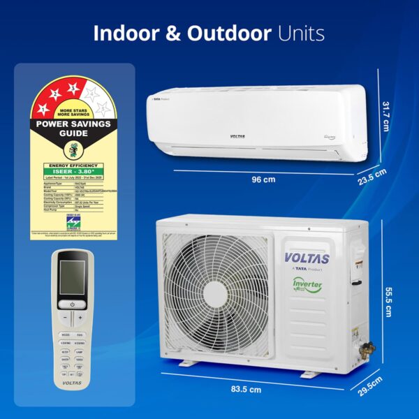 Voltas 1.5 Ton 3 Star, Fixed Speed Split AC (Copper, LED Display, Anti-dust Filter, 183 Vectra Elegant, White) - Image 2