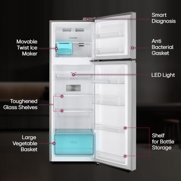 LG 272 L 3 Star Frost-Free Smart Inverter Compressor Double Door Refrigerator (GL-S312SPZX, Shiny Steel, Convertible & Multi Air Flow Cooling) - Image 6