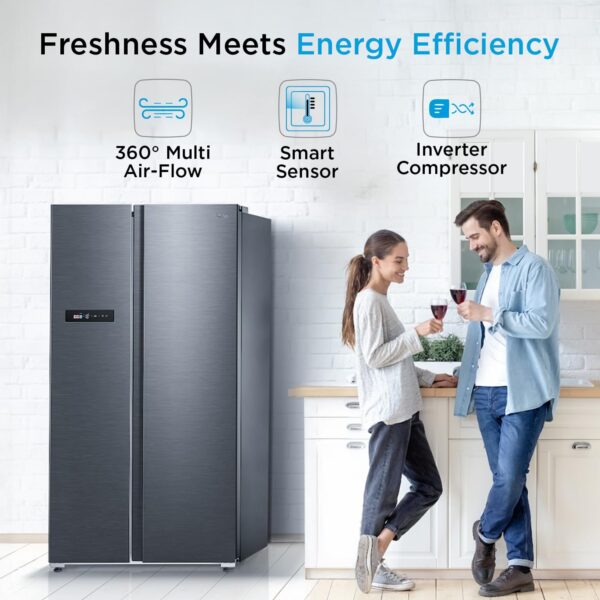 Midea 592 L Side By Side,frost free Wi-Fi Double Door Refrigerator Voice Assistant, App Control, Inverter, (MDRS791MIF28IND Jazz Black) - Image 2