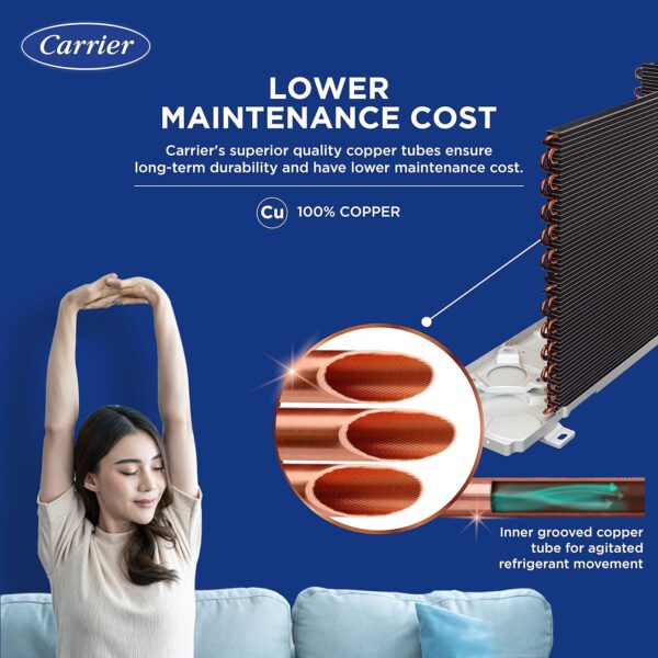 Carrier 1 Ton 3 Star AI Flexicool Inverter Split AC (Copper, Convertible 4-in-1 Cooling,Dual Filtration with HD & PM 2.5 Filter, Auto Cleanser, ESTER Exi - CAI12ER3R33F0,White) - Image 9