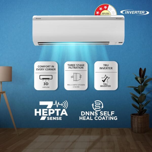 Daikin 2024 Model 1.5 Ton 3 Star Split Inverter AC with PM 2.5 Filter - White  (MTKL50UV16VA/RKL50UV16VA, Copper Condenser) - Image 4