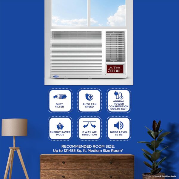 Carrier 1.5 Ton 3 Star Fixed Speed Window AC( Copper,High Density Filter for Dust Filtration, 2Way Air Directional Control, 2023 Model,Estra DX -CAW18SC3R32F0,White) - Image 3